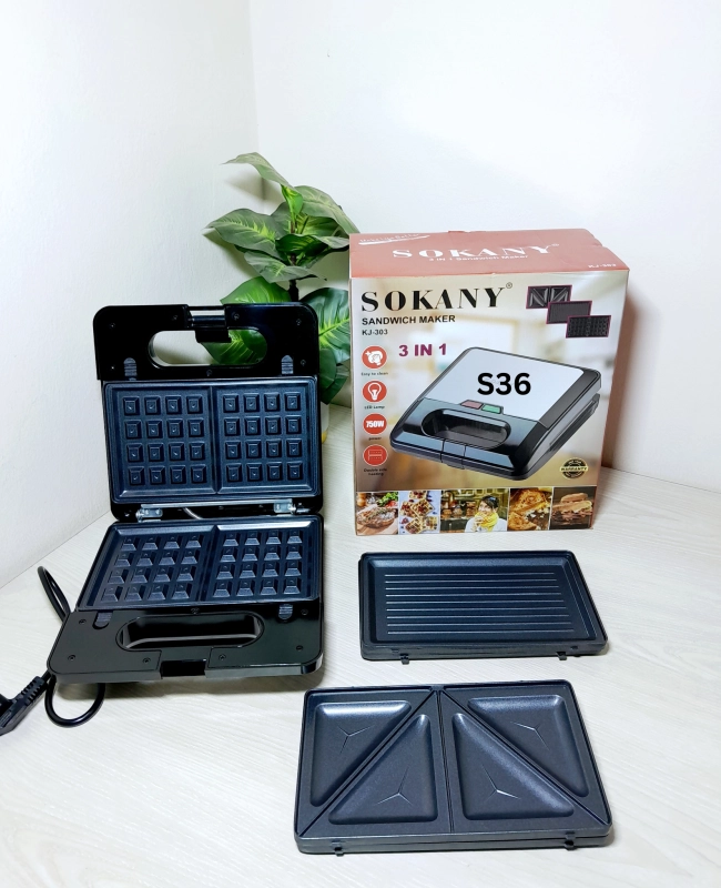 Sokany 3 In 1 Waffle, Grill Sandwich and Waffle Maker 750W - KJ-303 - Gallery 1